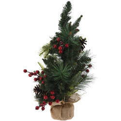 Brad artificial mic cu decor natural, 45 cm