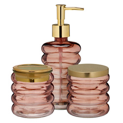 Set de baie HUM, dozator din sticlă, cană, recipient, 3 elemente, roz