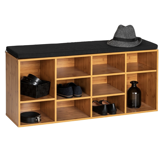 Dulap pentru pantofi cu scaun negru din stofă LOFT, maro, Wenko