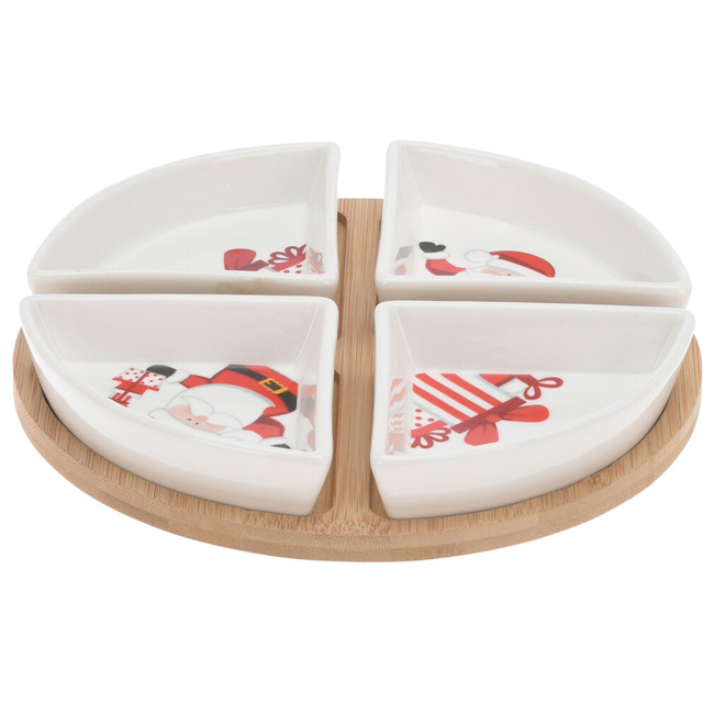 Set de servire gustări, tavă din bambus Ø 22 cm