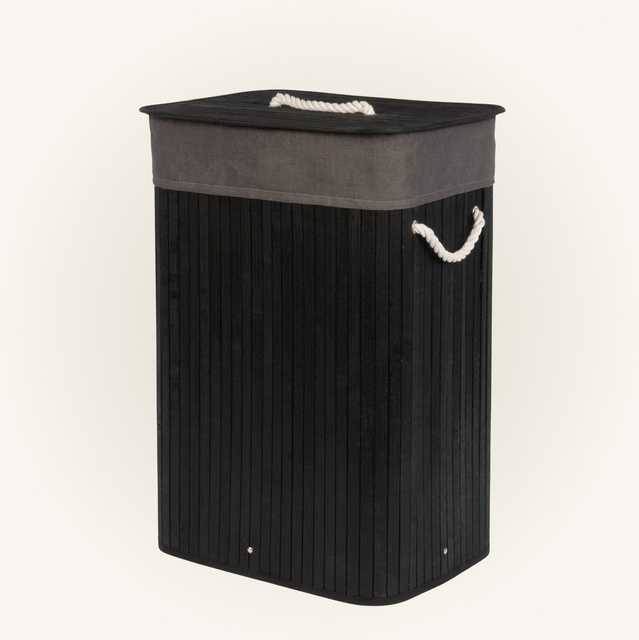 Coș de rufe negru din bambus, 80 l