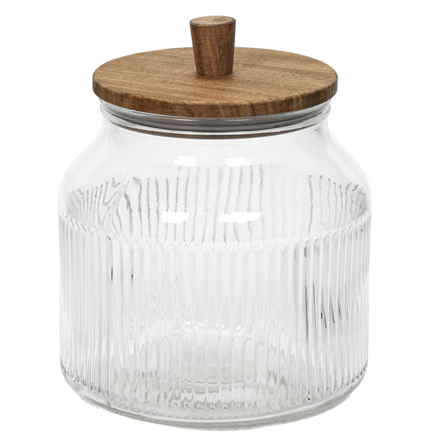 Recipient din sticlă DONO cu capac din lemn de salcâm, 2200 ml