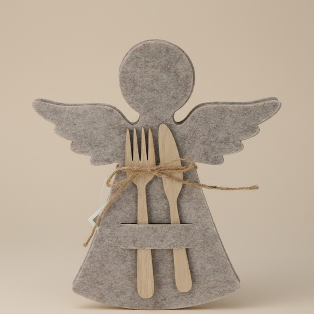 Buzunar din fetru pentru tacâmuri în formă de îngeraș, 22 x 20 cm, bej