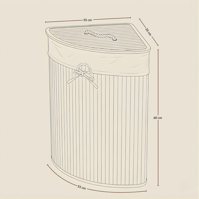 Coș de rufe colțar ARCO, bambus, 60 l, alb