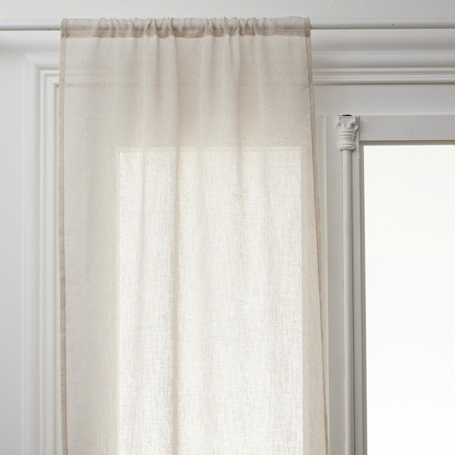 Set 2 perdele scurte, efect de in, 100% poliester, 60 x 160 cm