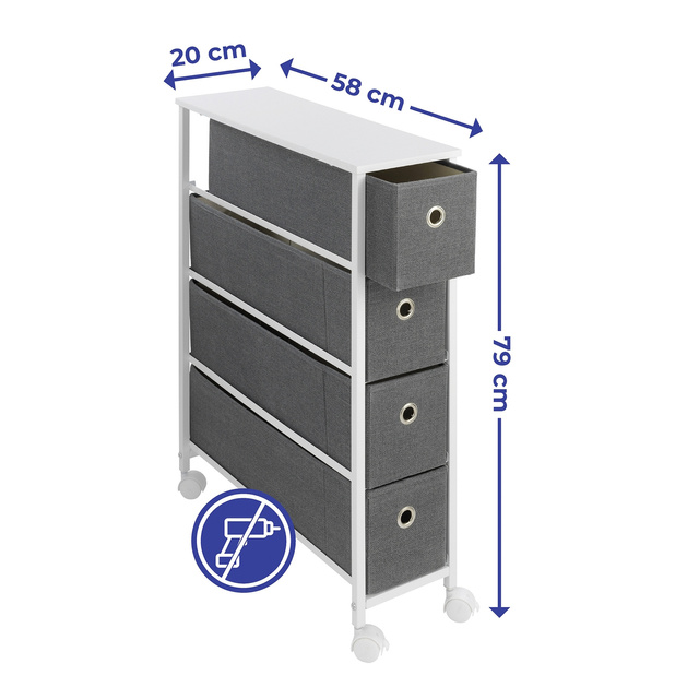 Raft de bucatarie ingust, cu roti, latime 20 cm