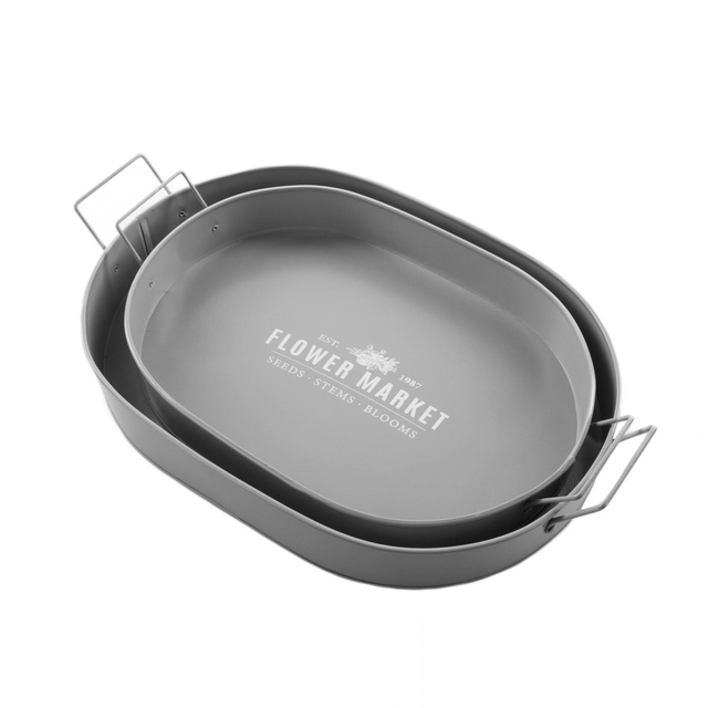 Tava pentru servire Botanical, cu manere late, metalica, 2 bucati