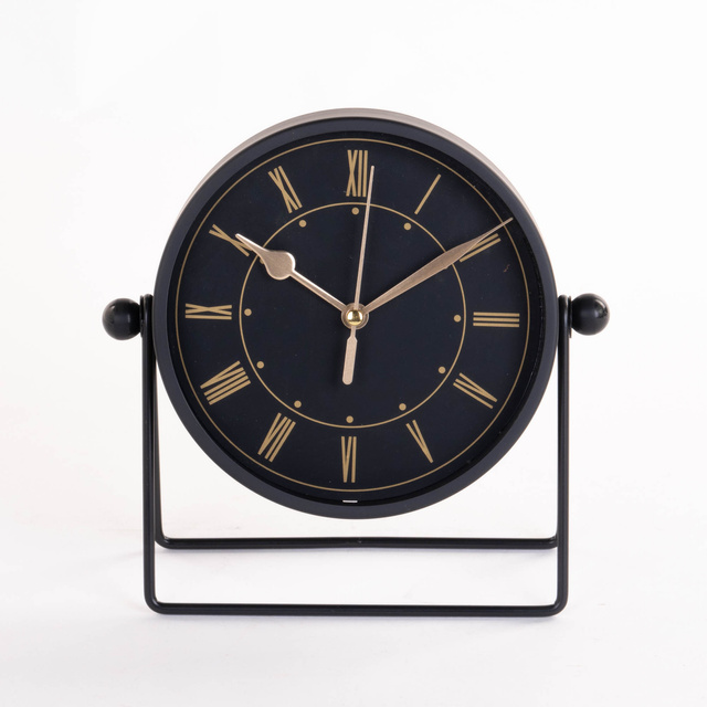 Ceas de masă negru cu ace aurii, 19,5 x 6,5 x 18,5 cm