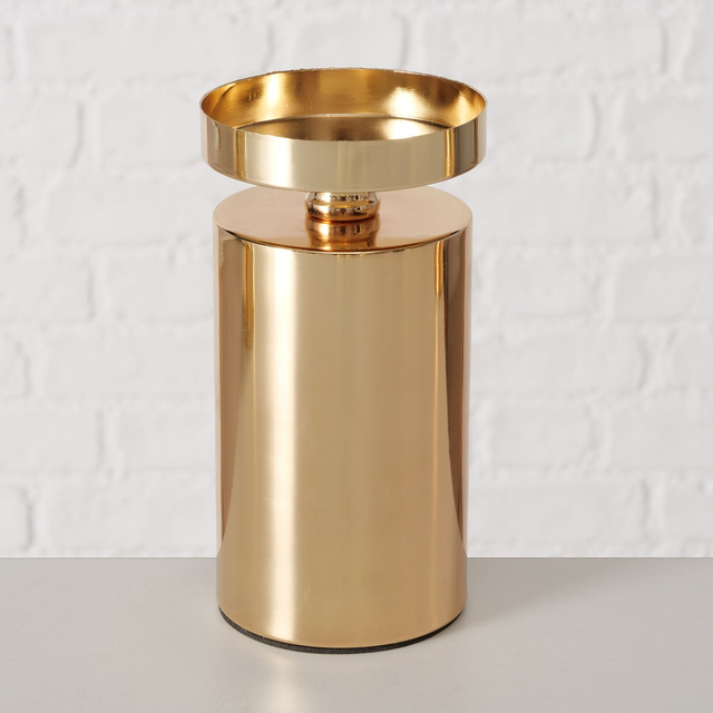 Set 3 suporturi  de lumanare  de masa,  pentru lumanari  groase Meril,  7,5 cm, auriu