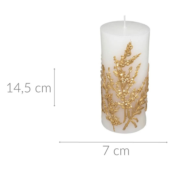 Lumanare decorativa cu motiv floral auriu, 14,5 cm