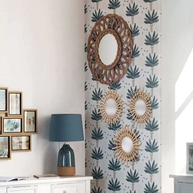 Set de oglinzi decorative cu rama din răchită, Ø 28 cm, 3 bucăți