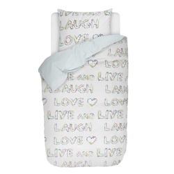 Set de lenjerie colorat din bumbac percal, cu inscripții, 140 x 220 cm, Esprit,