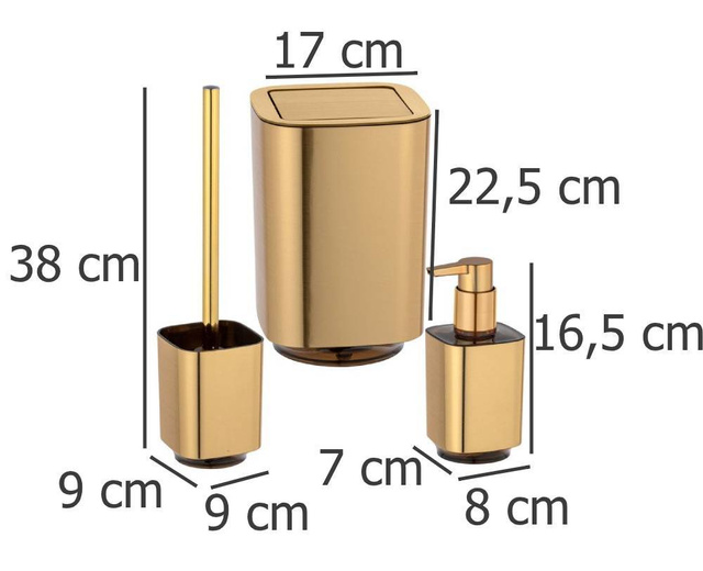 Set accesorii baie AURON, dozator sapun lichid + perie de toaleta + cos baie, WENKO