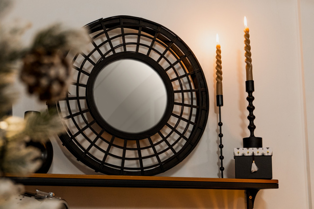 Sfeșnic negru, aluminiu, 23 cm