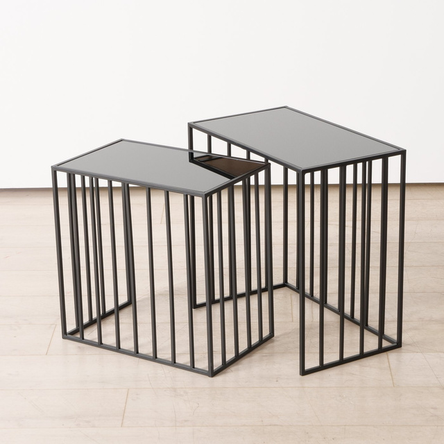 Set 2 masute de cafea metalice Joris, blat oglinda