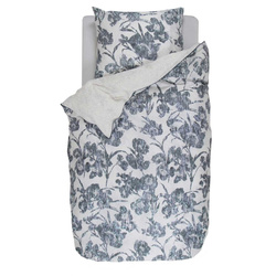 Lenjerie din satin de bumbac cu flori albastre pictate, 155 x 220 cm, Esprit
