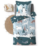 Set lenjerie de pat pentru copii, din bumbac, ANIMALE, 140 x 200 cm