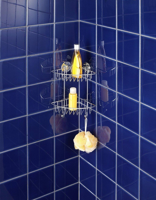 Raft colțar pentru baie BARI, Vacuum-Loc, 2 niveluri - oțel cromat, WENKO, argintiu