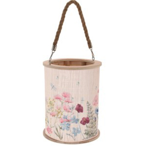 Felinar din bambus cu mâner din frânghie, Ø 17 x 21,5 cm, model floral