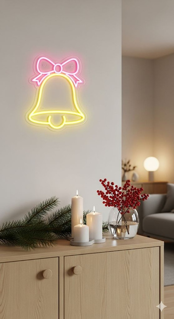 Neon de Crăciun pentru perete, LED, 23 x 22 cm, clopoțel