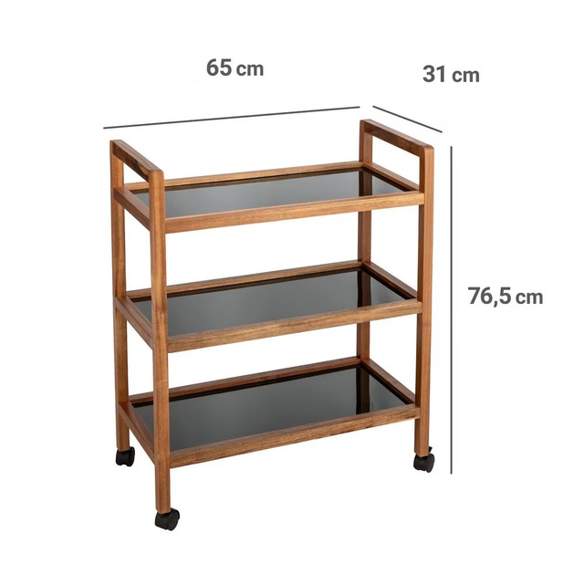 Etajeră mobilă lată din lemn de salcâm FONDI, înălțime 76,5 cm