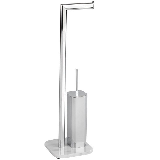 Perie WC cu suport hartie igienica Onyx, Argintiu, 73x22x20 cm, WENKO