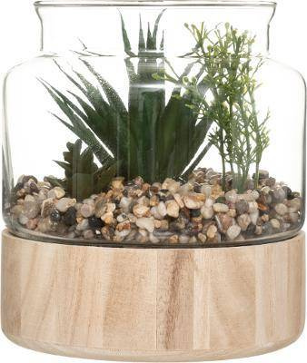 Plante artificiale, 17,5 cm înălțime, într-un terariu de sticlă pe bază