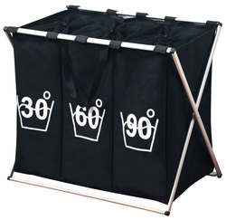 Coș pentru rufe 3 compartimente, Negru, 150 L.