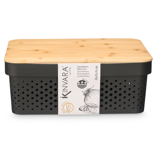 Recipient mare din plastic cu capac din bambus, 36 x 26 x 22 cm