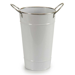 Husa ghiveci galeata, zinc, alb, Ø 15 cm x 23,5 cm