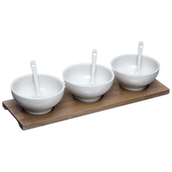 Set de gustare, 3 boluri din porțelan + linguri și farfurie