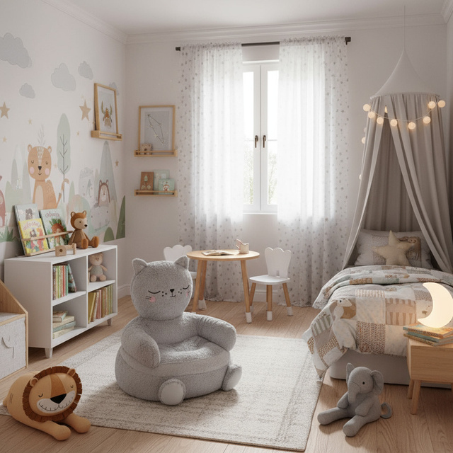 Puf pentru camera copiilor în formă de pisică, 45 x 45 cm