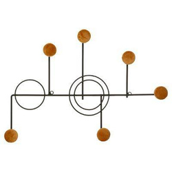 Cuier haine montat pe perete, din metal, cu 6 cârlige de catifea, muștar, 55 x 38, 5 cm