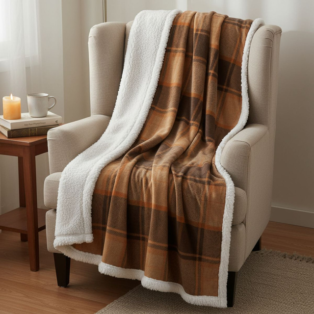 Pătură în carouri, 200 x 150 cm, bej