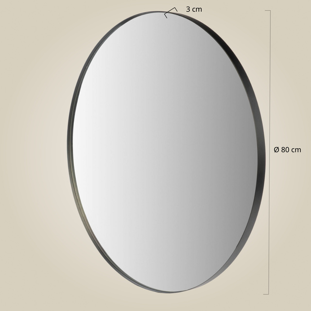 Oglindă rotundă NOOR, ramă metalică, culoare neagră, Ø 80 cm