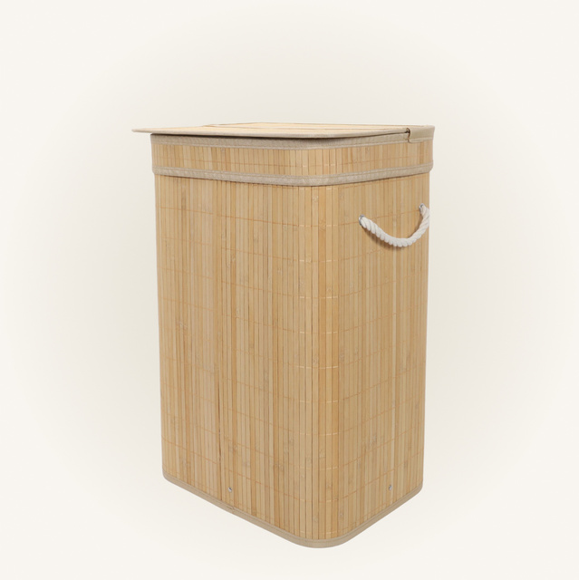 Coș de rufe din bambus cu capac, 80 l