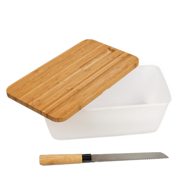 Cutie de paine cu capac din bambus si cutit de paine, 35 x 20 cm