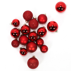 Globuri de sticlă pentru brad în diferite dimensiuni, roșii, 34 buc.