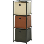 Raft cu trei coșuri din material, 35 x 35 x 102 cm