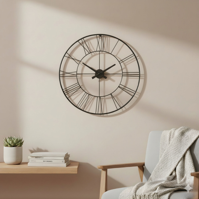 Ceas de perete în stil industrial ARATIO, Ø 70 cm, negru