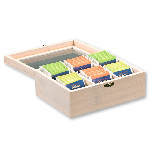 Organizator ceaiuri din bambus cu fereastra, 6 compartimente, 22 x 16 cm, Kesper