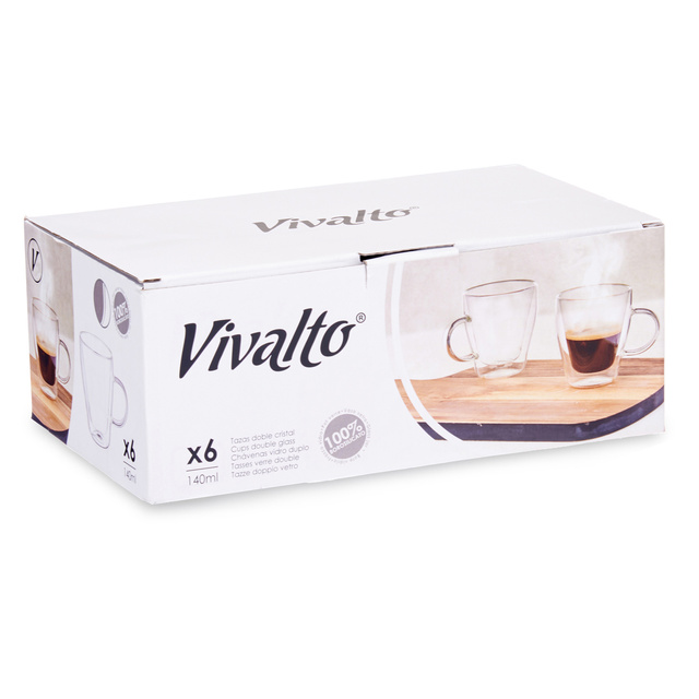 Set cesti termice pentru cafea sau ceai, pereti dubli, 6 cesti, 140 ml