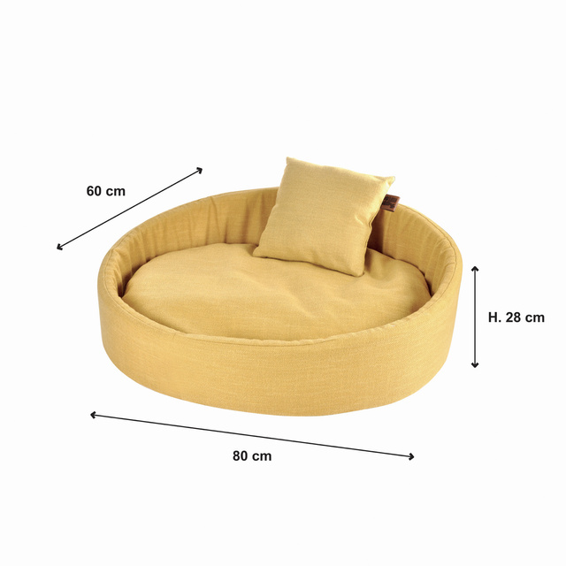 Pat pentru caine cu perna COSY, 80 x 60 cm, galben