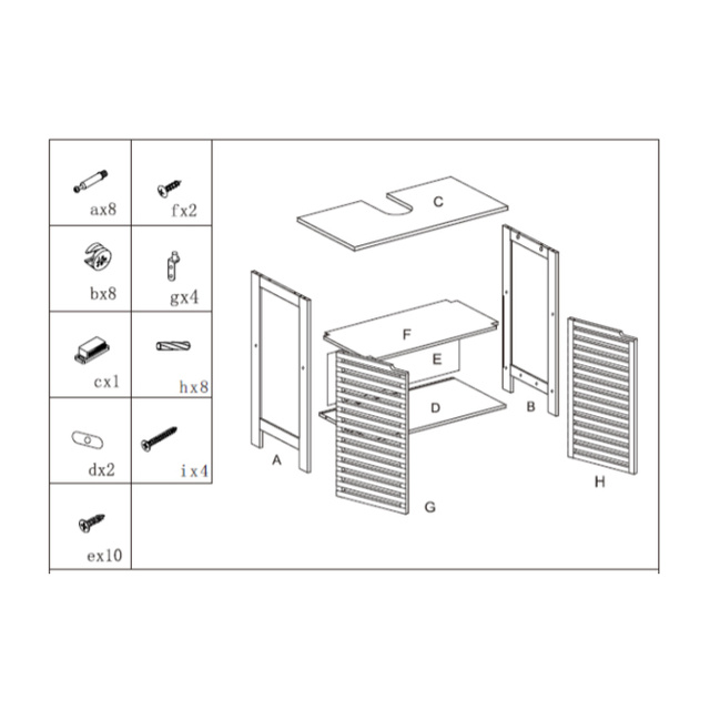 Dulap sub chiuvetă cu uși de bambus SICELA, 60 x 28 x 80 cm