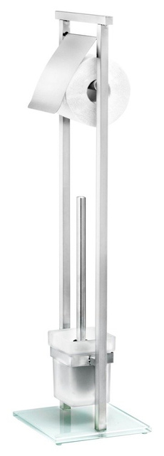 Suport cu un capac pentru hârtie igienică și o perie de toaletă cu un recipient din sticlă, suport pentru baie - WENKO