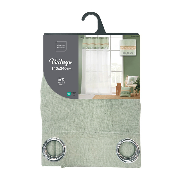 Perdea cu inele cu insertie de iuta si franjuri JANARA, 140 x 240 cm
