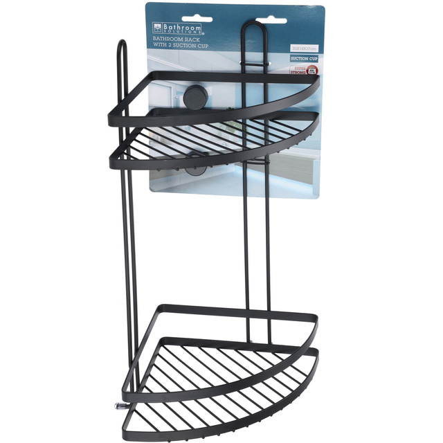 Raft de baie pentru duș, două niveluri, cu ventuze, negru, 25 x 18 x 37 cm
