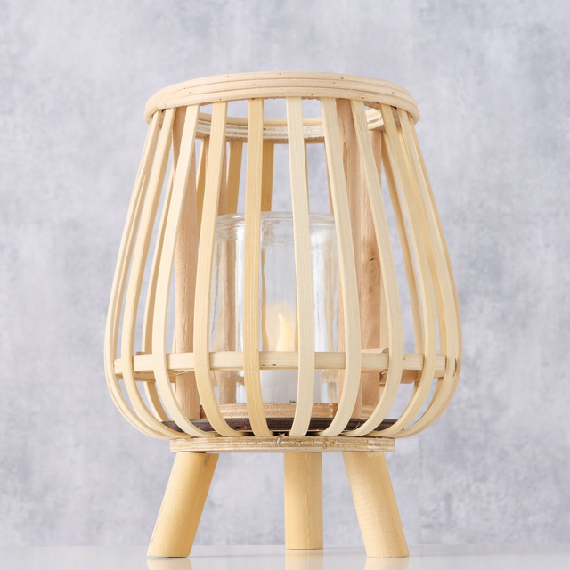 Suport de lumânare din bambus cu inserție de sticlă TORLA, 23 cm