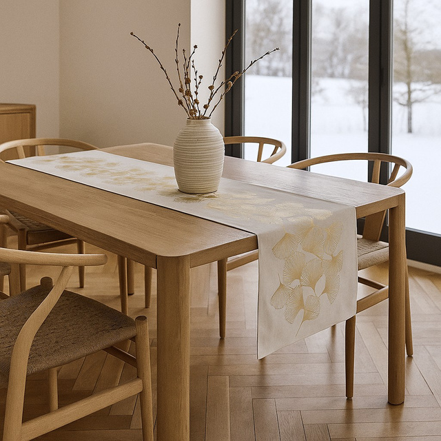 Traversa de masa cu model auriu, 45 x 200 cm