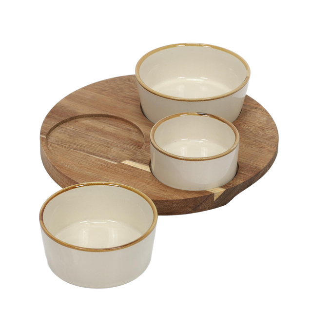 Set de servire pentru gustari, suport de salcam